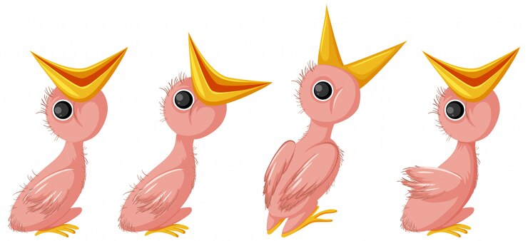 Vector personaje de dibujos animados de pollitos hambrientos