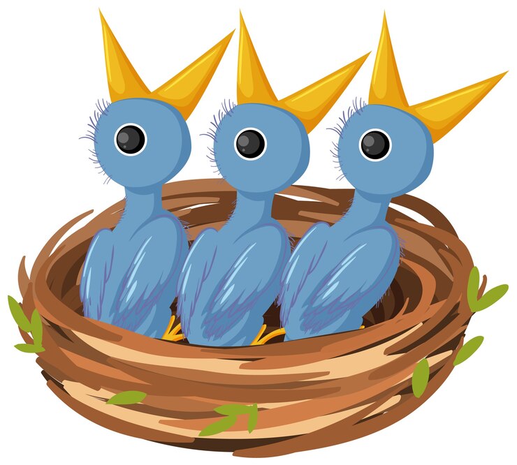 Personaje de dibujos animados de pollitos hambrientos