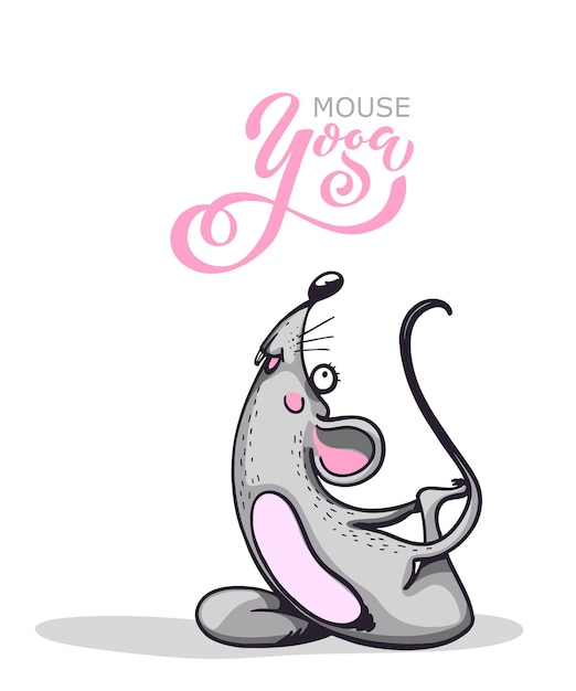 Personaje de dibujos animados practicando yoga mouse Rata positiva Ilustración para un automóvil o ropa Ilustración vectorial