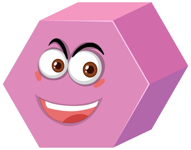 Vector personaje de dibujos animados de prisma hexagonal con expresión facial sobre fondo blanco