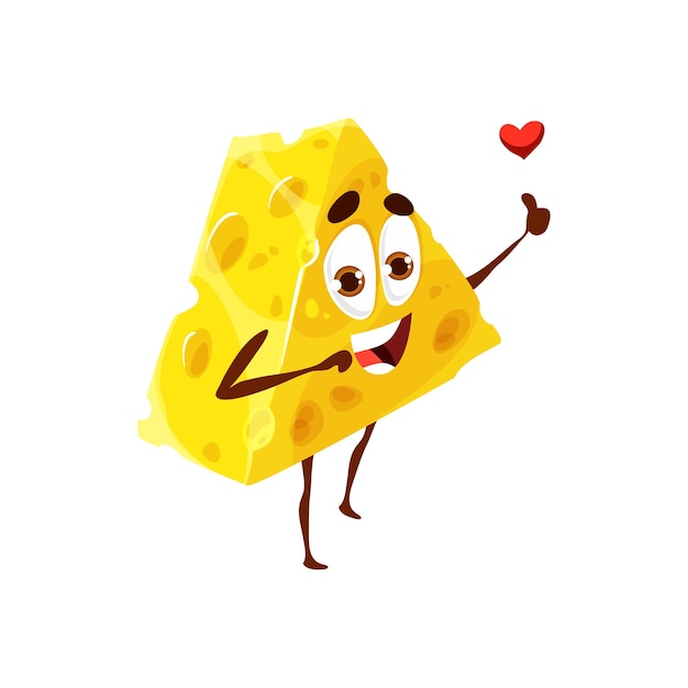 Personaje de dibujos animados de queso con rodaja de corazón amarillo
