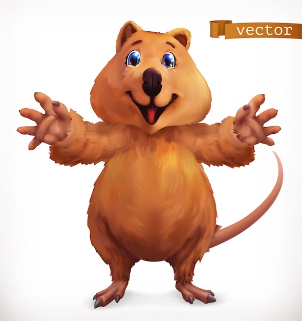 Personaje de dibujos animados de quokka. animal gracioso, 3d