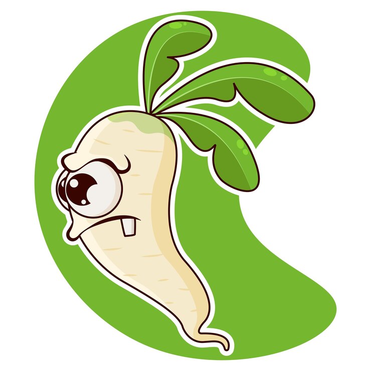 Personaje de dibujos animados de rábano blanco