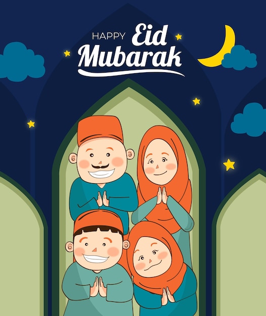 Vector personaje de dibujos animados ramadán kareem eid mubarak ilustración musulmana