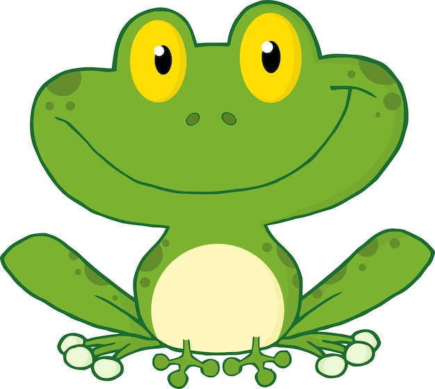 Personaje de dibujos animados de rana feliz. Ilustración vectorial