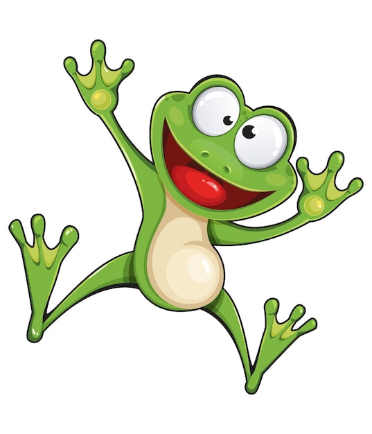 Personaje de dibujos animados de rana Rana alegre divirtiéndose Ilustración de vector de stock sobre fondo blanco