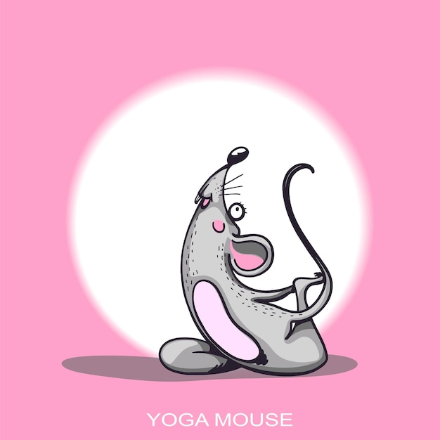 Personaje de dibujos animados de ratón de yoga que practica el carácter de ratón de yoga establece ilustración de rata positiva para una ilustración de vector de coche o ropa