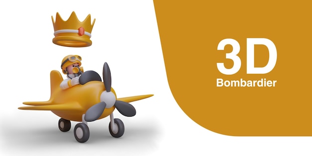 Personaje de dibujos animados realista en avión ganó juego póster con concepto de juego 3D