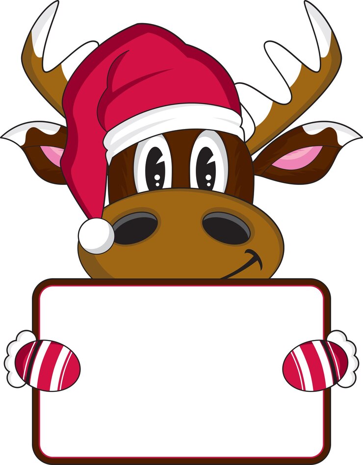 Personaje de dibujos animados de renos de Navidad de Santa Claus con signo