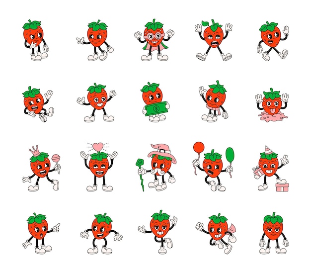 Un personaje de dibujos animados retro de fresa