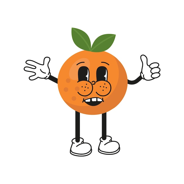 Personaje de dibujos animados retro fruta naranja Ilustración moderna con lindos personajes de cómic Garabatos dibujados a mano de personaje cómico Estilo de dibujos animados de moda 70s80s vibraciones retro