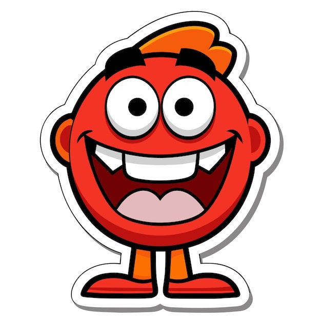un personaje de dibujos animados rojo con una sonrisa que dice sonrisa feliz