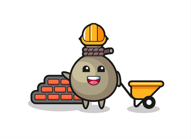 Personaje de dibujos animados de saco de dinero como constructor, diseño de estilo lindo para camiseta, pegatina, elemento de logotipo