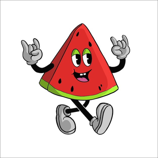 Personaje de dibujos animados de sandía en rodajas vintage 9039s Vector Premium