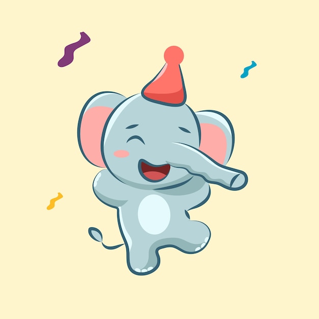 personaje de dibujos animados simpático sonrisa elefante vector de cumpleaños