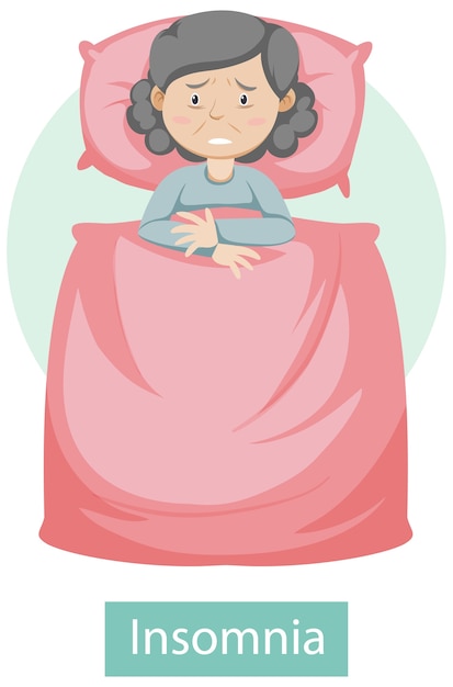 Personaje de dibujos animados con síntomas de insomnio