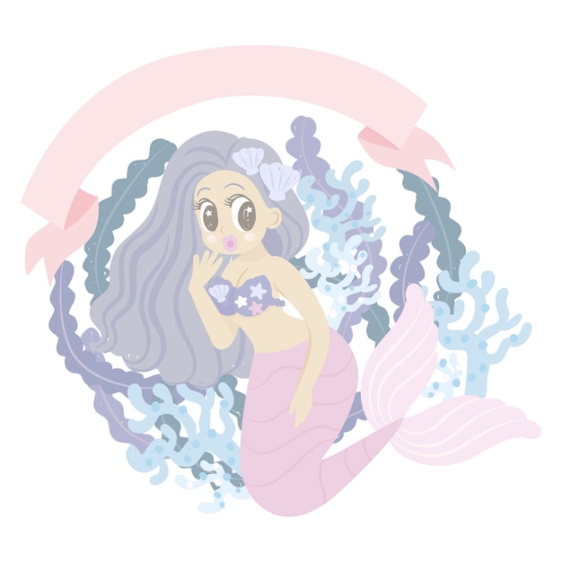 Personaje de dibujos animados sirena con coral