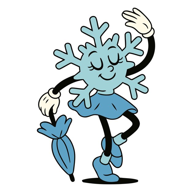 El personaje de dibujos animados Snowflake bailando con un paraguas