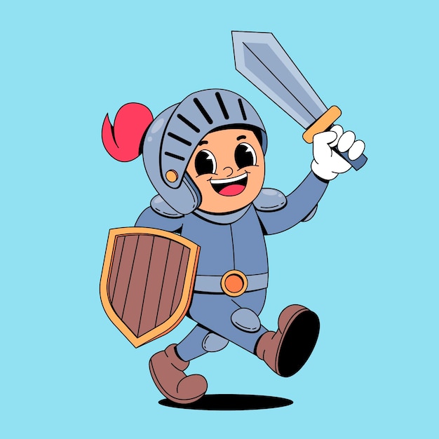 Un personaje de dibujos animados de un soldado real con una espada y un escudo
