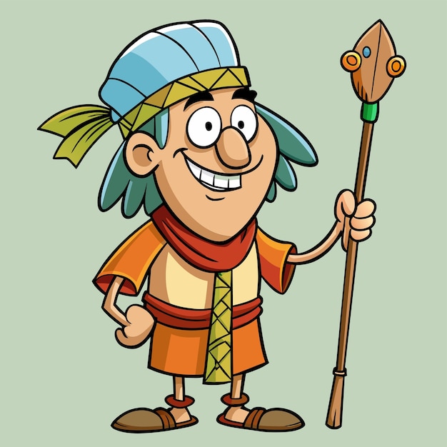 Vector un personaje de dibujos animados con un sombrero azul y un cuerno grande