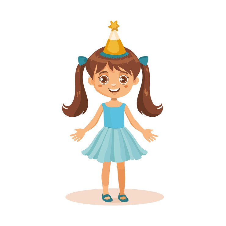 Vector un personaje de dibujos animados con un sombrero que dice una niña