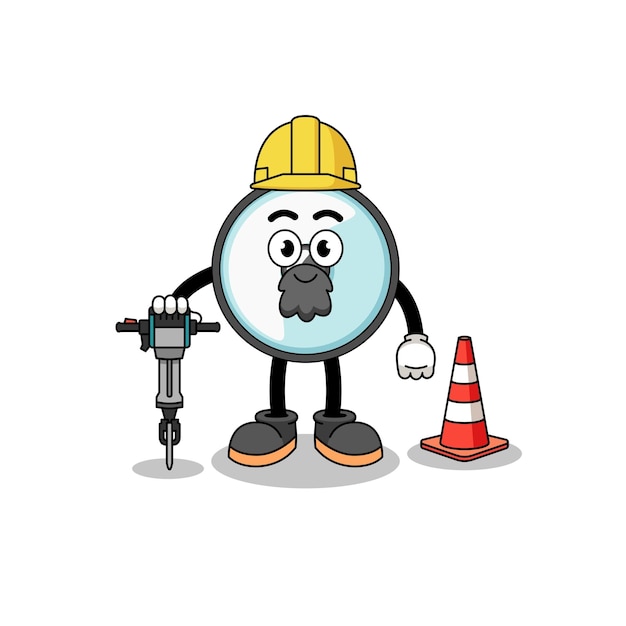 Personaje de dibujos animados de tapa de olla trabajando en la construcción de carreteras