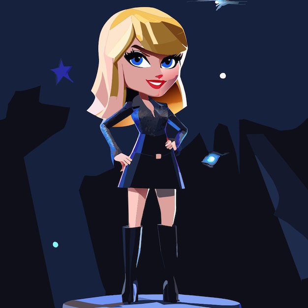personaje de dibujos animados de taylor swift cuerpo completo y cabeza grande ilustración vectorial