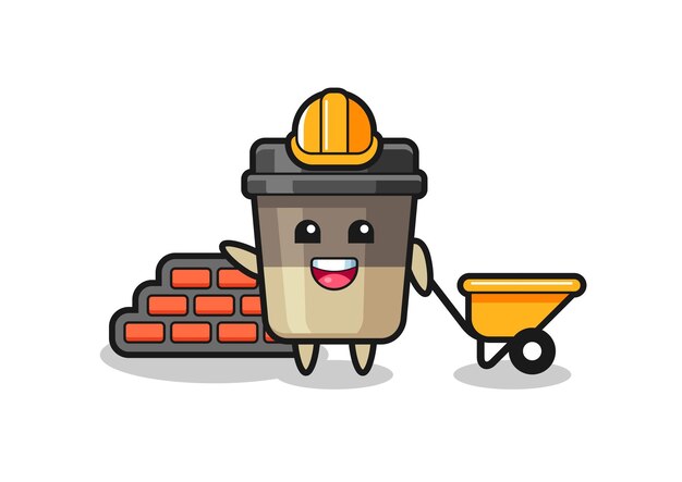 Vector personaje de dibujos animados de taza de café como constructor