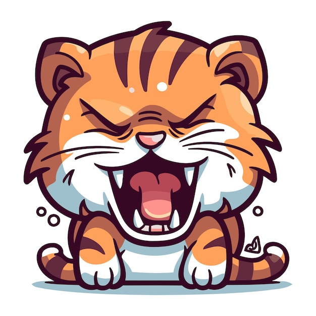 Personaje de dibujos animados de tigre enojado ilustración vectorial aislada sobre fondo blanco