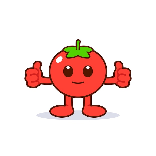 Personaje de dibujos animados de un tomate dando un pulgar hacia arriba