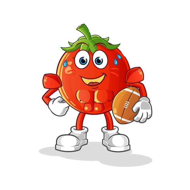 Personaje de dibujos animados de tomate jugando rugby