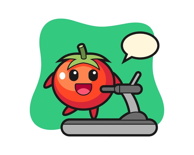 Personaje de dibujos animados de tomates caminando en la cinta, diseño de estilo lindo para camiseta, pegatina, elemento de logotipo