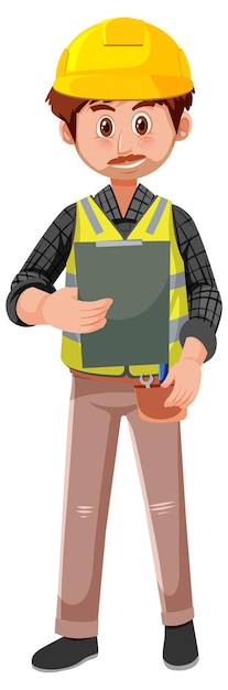 Un personaje de dibujos animados de trabajo de contratista sobre fondo blanco