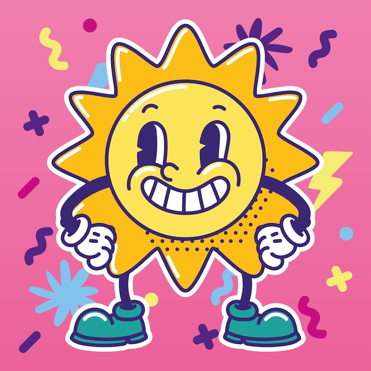 Vector personaje de dibujos animados tradicional sol lindo aislado vector