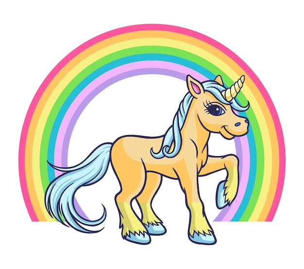 Personaje de dibujos animados de unicornio y arco iris