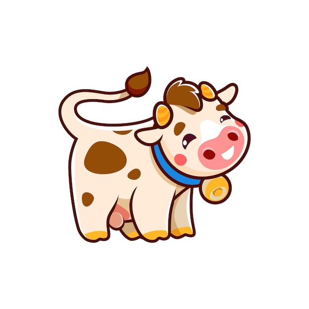 Personaje de dibujos animados de vaca con campana lindo animal de granja