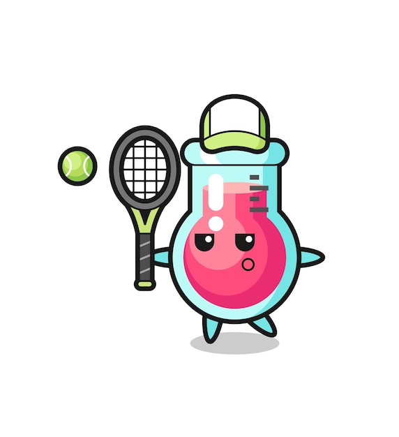 Vector personaje de dibujos animados de vaso de laboratorio como jugador de tenis, diseño de estilo lindo para camiseta, pegatina, elemento de logotipo