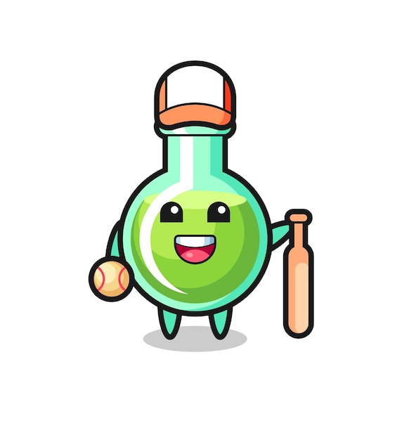 Personaje de dibujos animados de vasos de laboratorio como jugador de béisbol