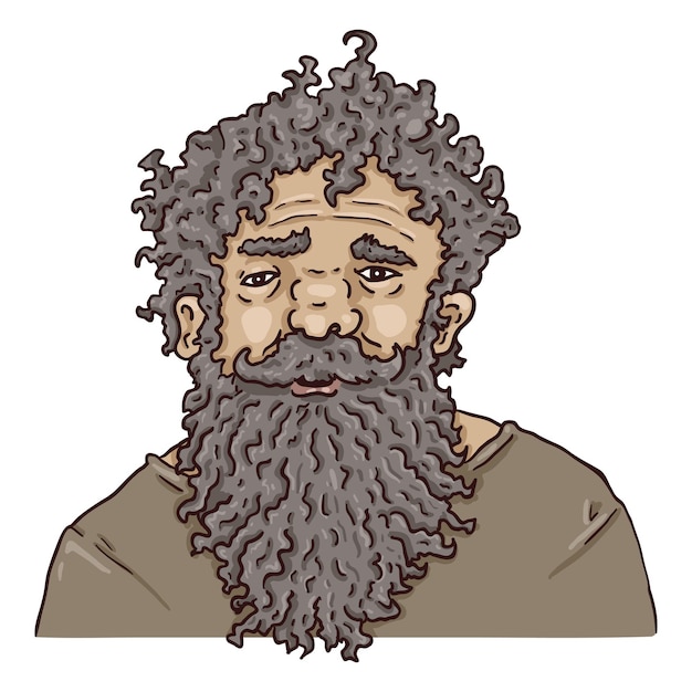 Vector personaje de dibujos animados de vector - anciano peludo con barba enorme. retrato de hombre jubilado.