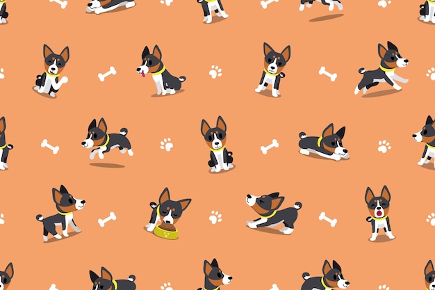 Personaje de dibujos animados vector Basenji perro de patrones sin fisuras