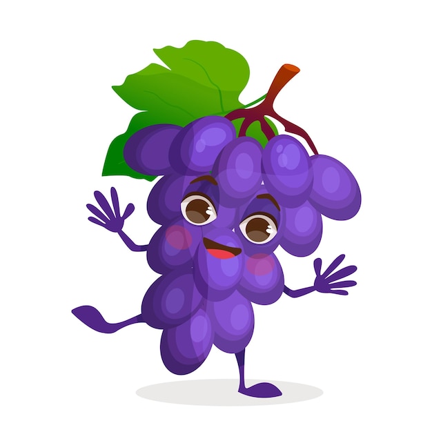 Personaje de dibujos animados de vector de bayas Uvas Bayas con cara brazos y piernas