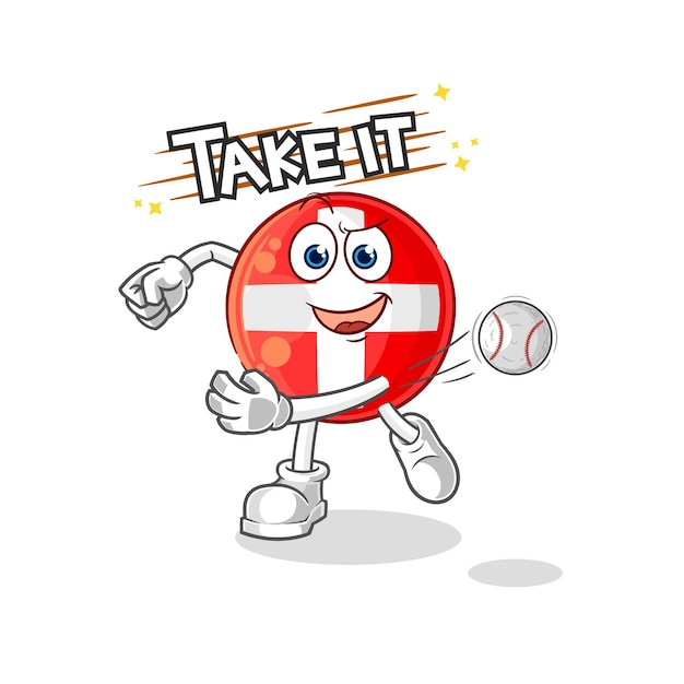 Personaje de dibujos animados de vector de béisbol de lanzamiento suizo