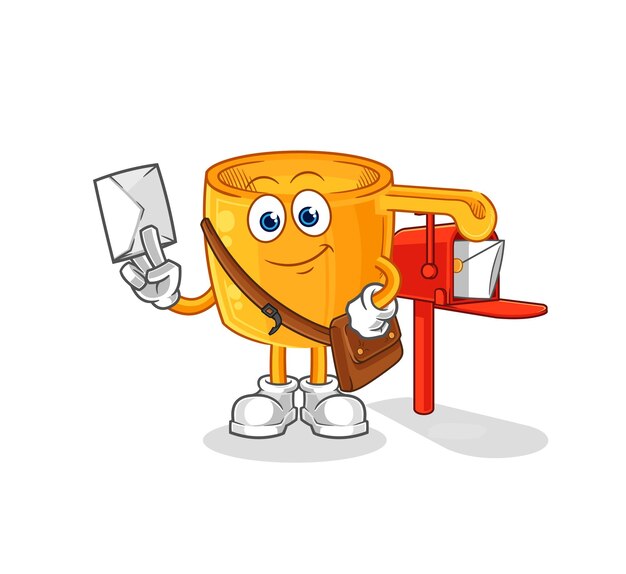 Personaje de dibujos animados de vector de cazo de agua cartero