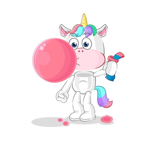 Personaje de dibujos animados de vector de chicle de unicornio