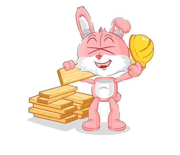 Personaje de dibujos animados de vector de constructor de conejito rosa