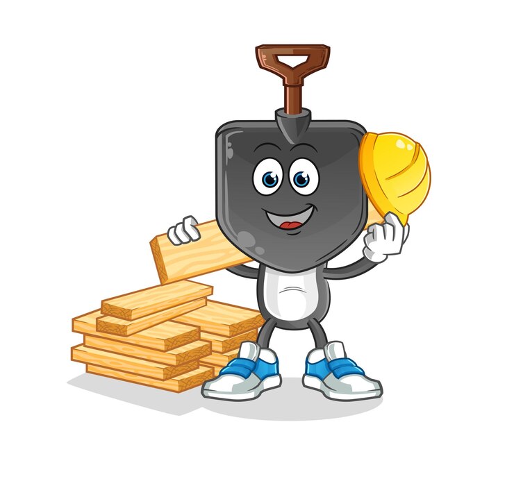 Vector personaje de dibujos animados de vector de constructor de dibujos animados de cabeza de pala