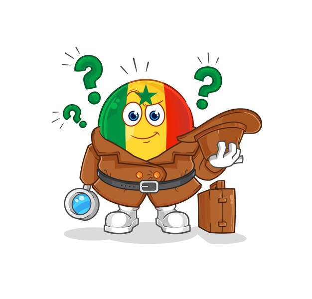 Personaje de dibujos animados de vector de detective de Senegal