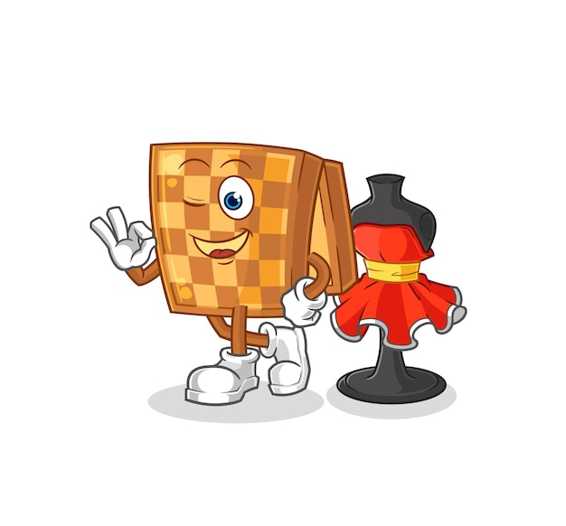 Personaje de dibujos animados de vector de diseñador de moda de ajedrez de madera
