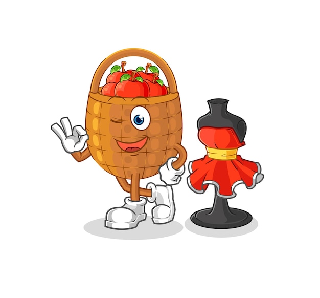 Personaje de dibujos animados de vector de diseñador de moda de cesta de Apple