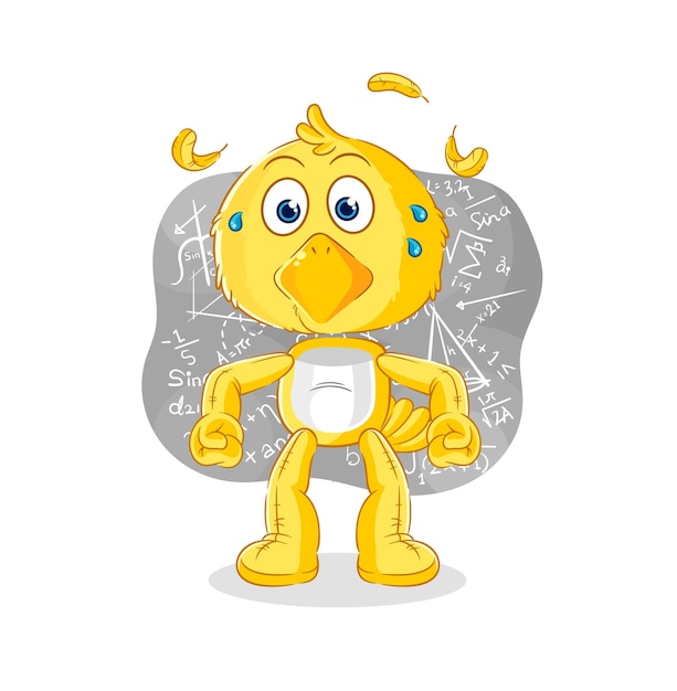 Personaje de dibujos animados de vector duro de pensamiento de pollito